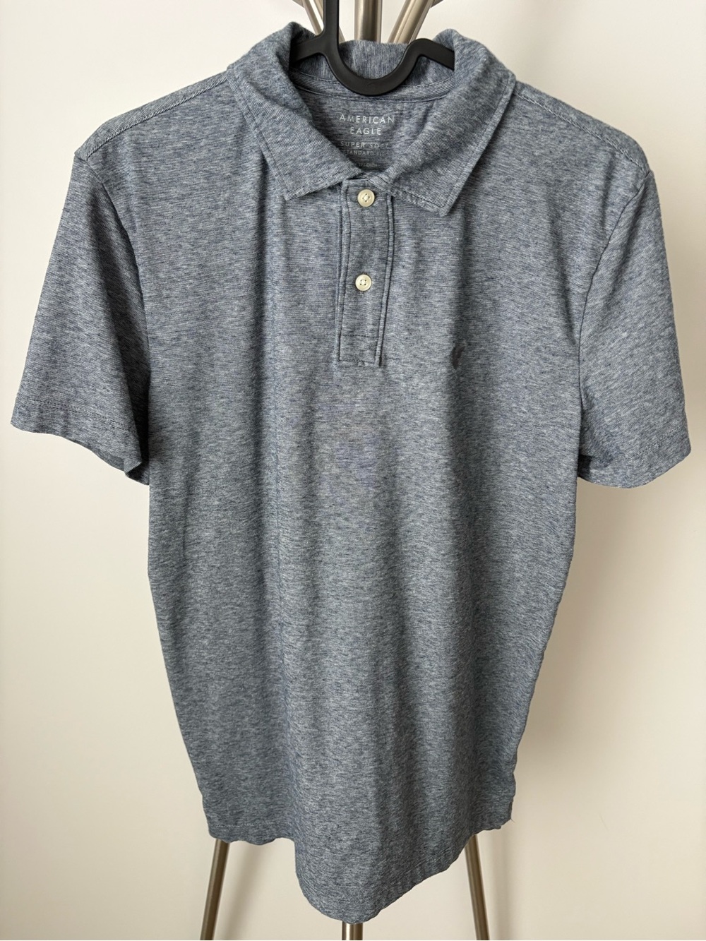 American Eagle Outfitters Men's Heather Blue Polo Shirt